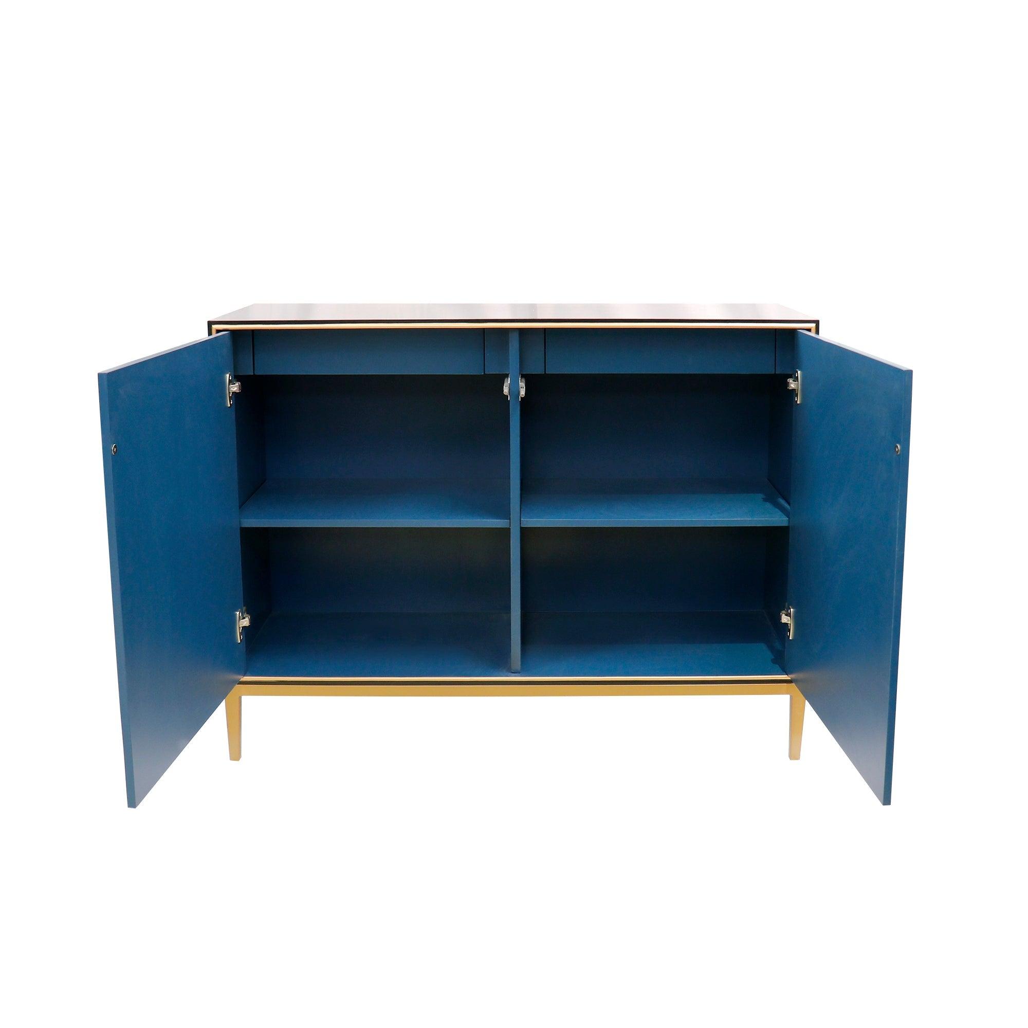 Canvello Twilight Black Cabinet, 2 Nature Print Doors with Bronze Metal Frame