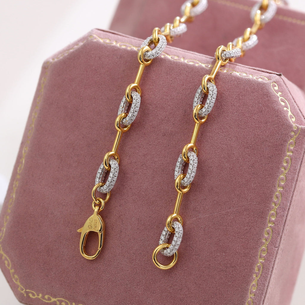 Paved Horsebit Link Chain Necklace- Moissanite And Gold Dipped Sterling Silver