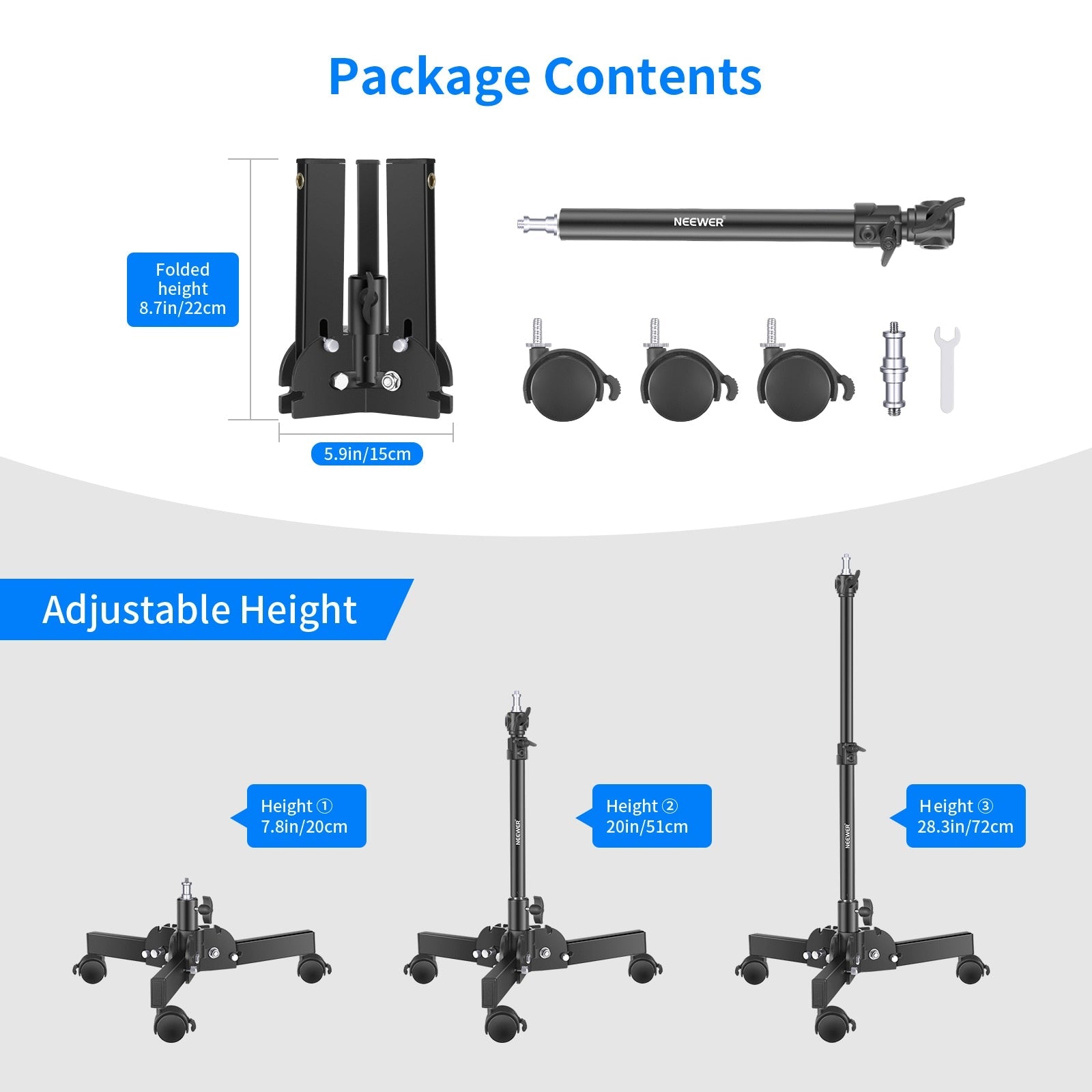 Heavy Duty Light Stand with Caster,0.72m Tripod Stand, Photography Wheeled Base Stand for Photo Sutido Softbox, Monolight