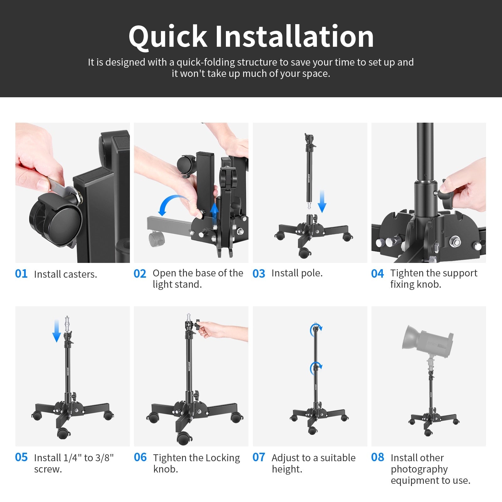 Heavy Duty Light Stand with Caster,0.72m Tripod Stand, Photography Wheeled Base Stand for Photo Sutido Softbox, Monolight