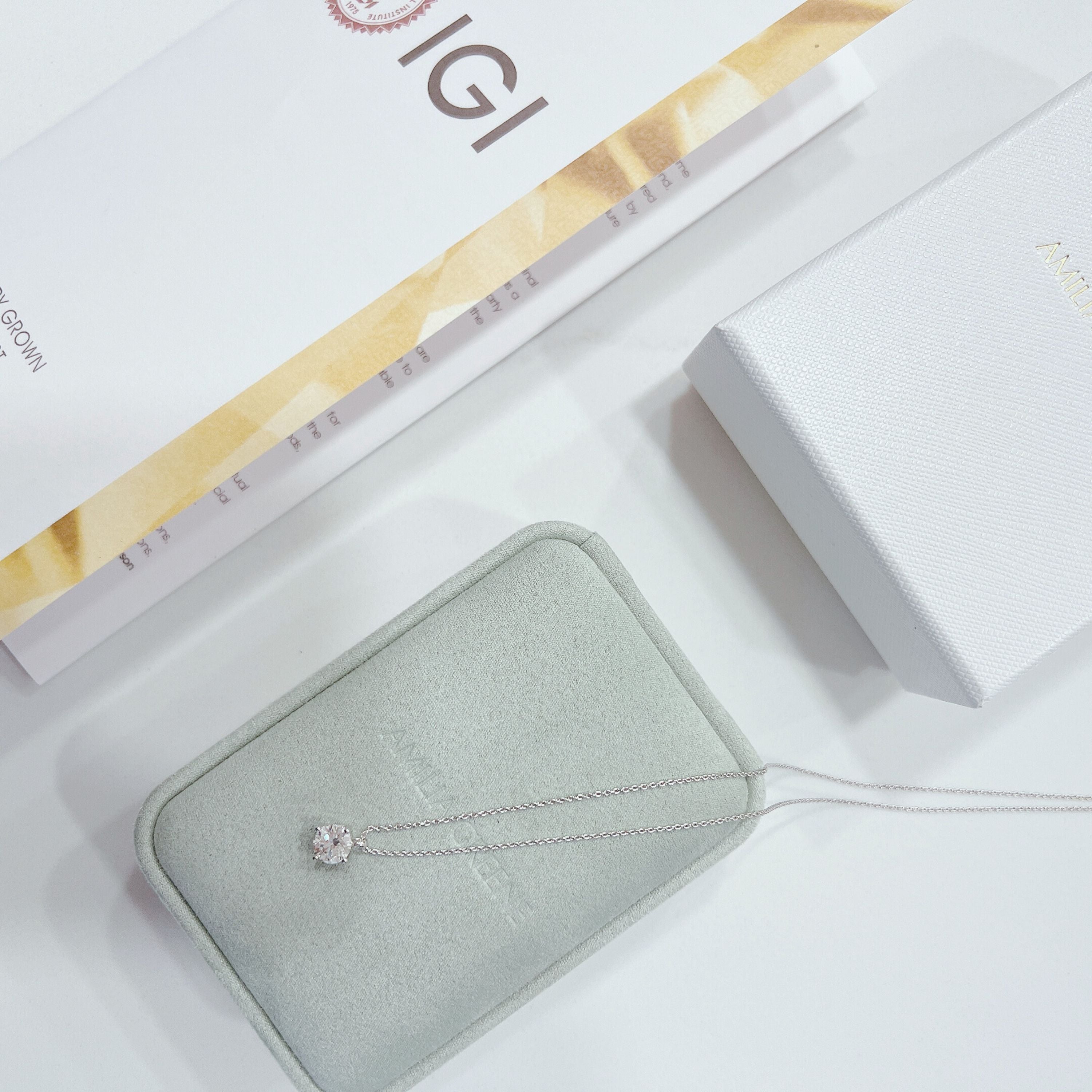 1 Carat Solitaire Diamond Adjustable Necklace - White Gold Plated Sterling silver-2